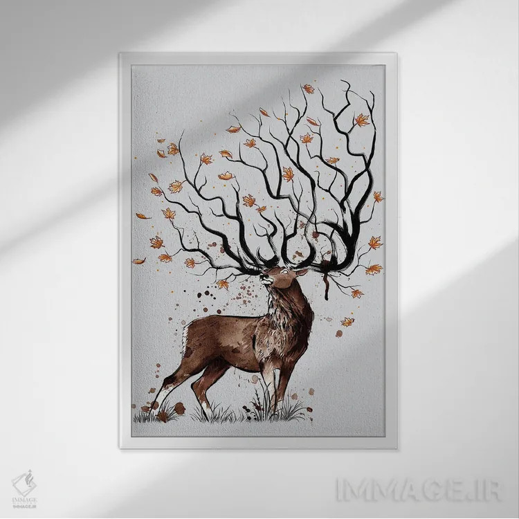 تابلو گوزن پاییزی اثر آنتونیو کامارنا - نمای قابدار سفید