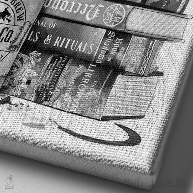 تابلو گربه، کتابها و قهوه اثر آنتونیو کامارنا - نمای نزدیک بافت بوم