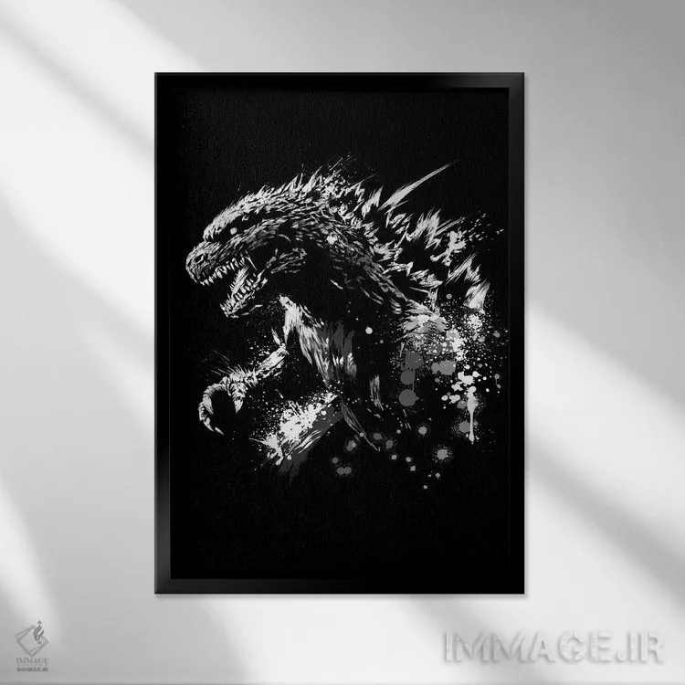 تابلو خشم گودزیلا (گوجیرا نام ژاپنی گودزیلا است) اثر آنتونیو کامارنا - نمای قابدار مشکی