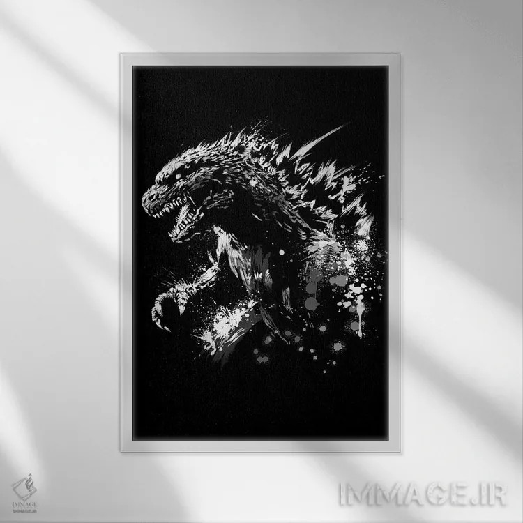 تابلو خشم گودزیلا (گوجیرا نام ژاپنی گودزیلا است) اثر آنتونیو کامارنا - نمای قابدار سفید