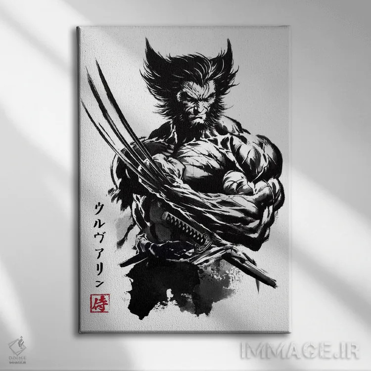 تابلو سامورایی جهشیافته به سبک سومیه اثر آنتونیو کامارنا - نمای روبهرو روی دیوار