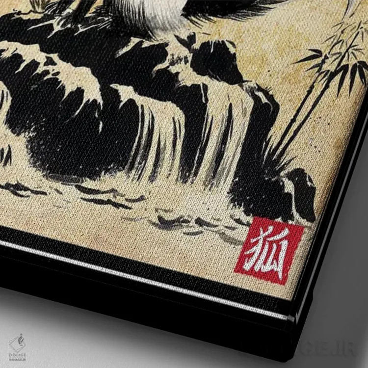 تابلو چاپ چوبی کیتسونه (روباه افسانهای ژاپنی) اثر آنتونیو کامارنا - نمای نزدیک بافت بوم