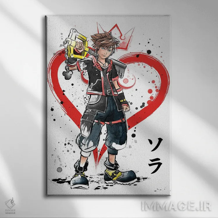 تابلو دارنده شمشیر کلیدنما (اشاره به سری Kingdom Hearts) اثر آنتونیو کامارنا - نمای روبهرو روی دیوار