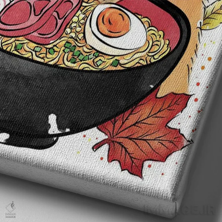 تابلو Leaves And Ramen,روباه، برگ و رامن اثر آنتونیو کامارنا - نمای نزدیک بافت بوم