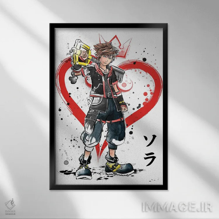 تابلو دارنده شمشیر کلیدنما (اشاره به سری Kingdom Hearts) اثر آنتونیو کامارنا - نمای قابدار مشکی