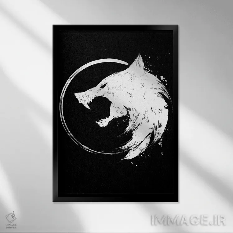تابلو نماد گوئینبلیِد (گرگ سفید، شخصیت Witcher) اثر آنتونیو کامارنا - نمای قابدار مشکی