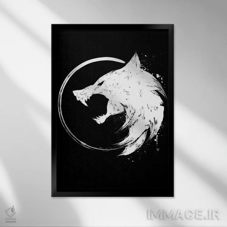 تابلو نماد گوئینبلیِد (گرگ سفید، شخصیت Witcher) اثر آنتونیو کامارنا - نمای قابدار مشکی