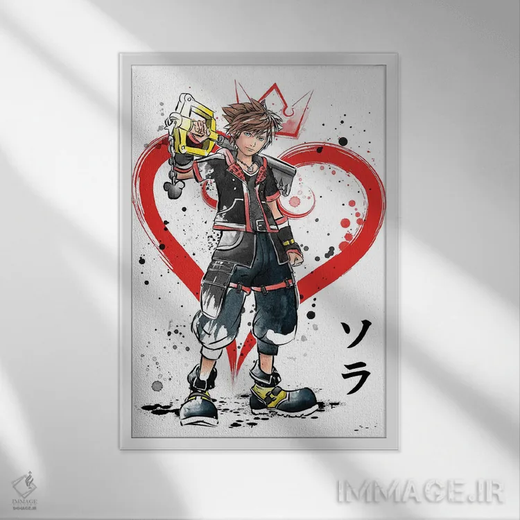 تابلو دارنده شمشیر کلیدنما (اشاره به سری Kingdom Hearts) اثر آنتونیو کامارنا - نمای قابدار سفید