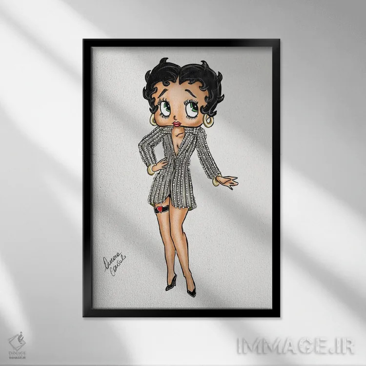 تابلو بتی بوپ (شخصیت کارتونی کلاسیک) اثر آتلیه کنسولو (استودیو هنری) - نمای قابدار مشکی