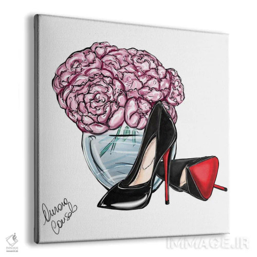 تابلو کفش لو (Louboutin) و گلها (اشاره به برند لووبوتن) اثر آتلیه کنسولو (استودیو هنری) - نمای پرسپکتیو محصول