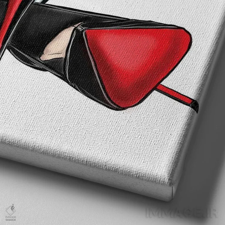 تابلو کفش لو (Louboutin) و گلها (اشاره به برند لووبوتن) اثر آتلیه کنسولو (استودیو هنری) - نمای نزدیک بافت بوم