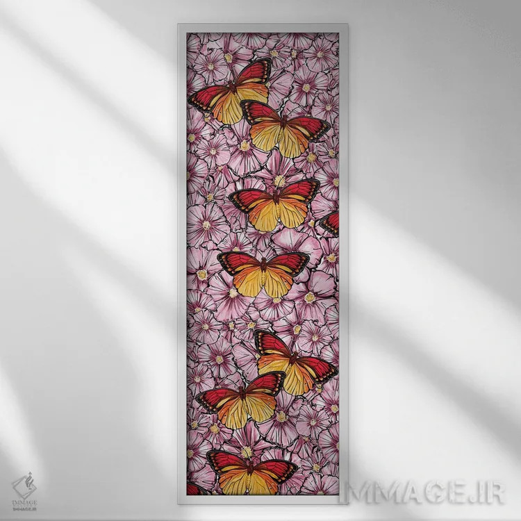 تابلو پروانه و گلها اثر آتلیه کنسولو (استودیو هنری) - نمای قابدار سفید