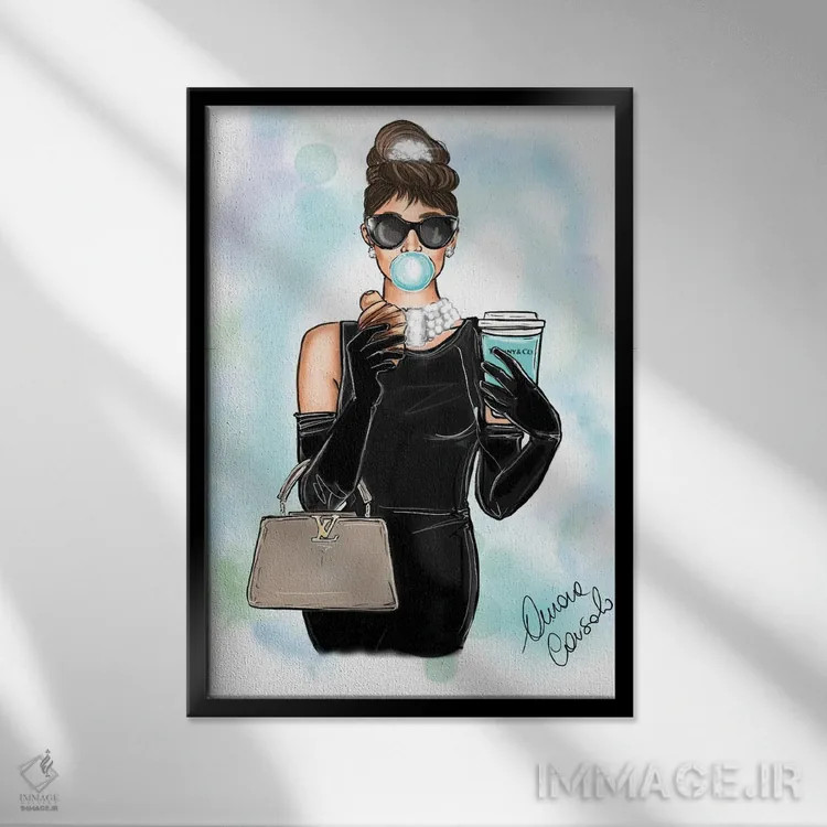 تابلو صبحانه در تیفانی (اشاره به رمان و فیلم) اثر آتلیه کنسولو (استودیو هنری) - نمای قابدار مشکی