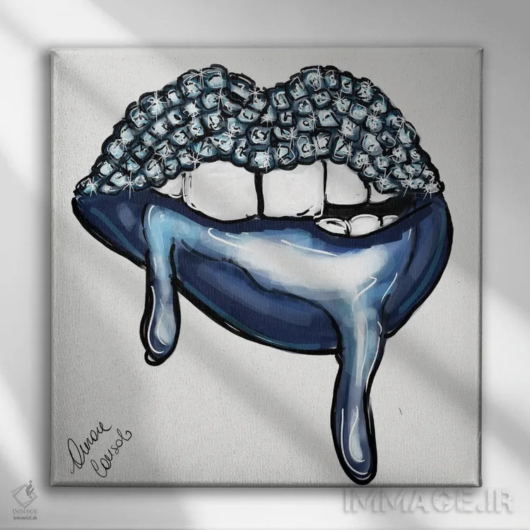 تابلو آبی چکهچکه اثر آتلیه کنسولو (استودیو هنری) - نمای روبهرو روی دیوار