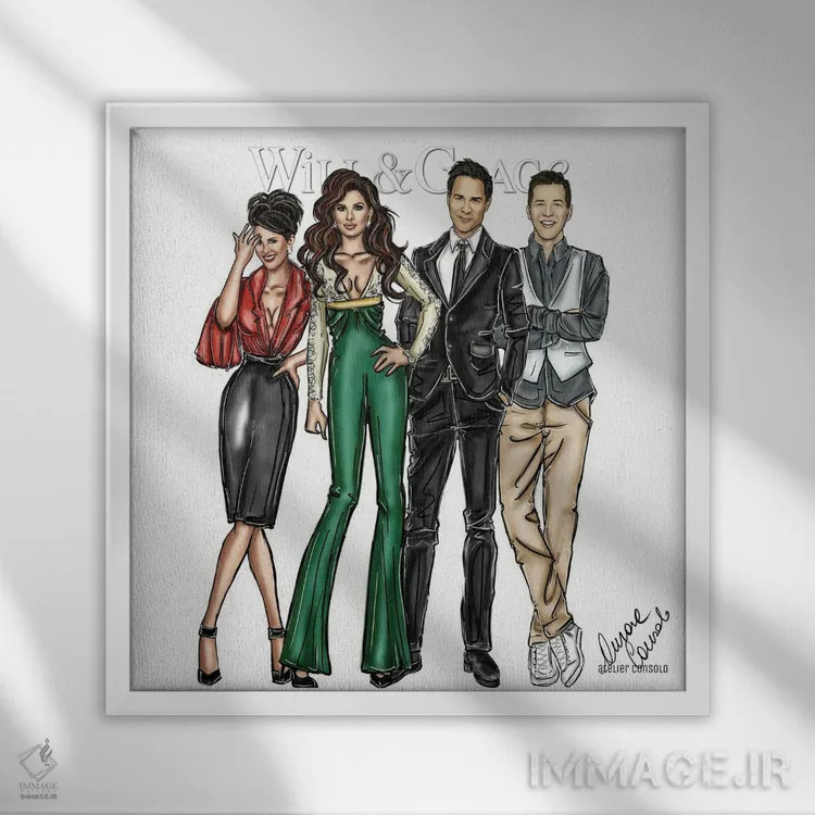 تابلو ویل و گریس (سریال تلویزیونی) اثر آتلیه کنسولو (استودیو هنری) - نمای قابدار سفید