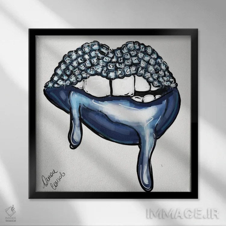 تابلو آبی چکهچکه اثر آتلیه کنسولو (استودیو هنری) - نمای قابدار مشکی