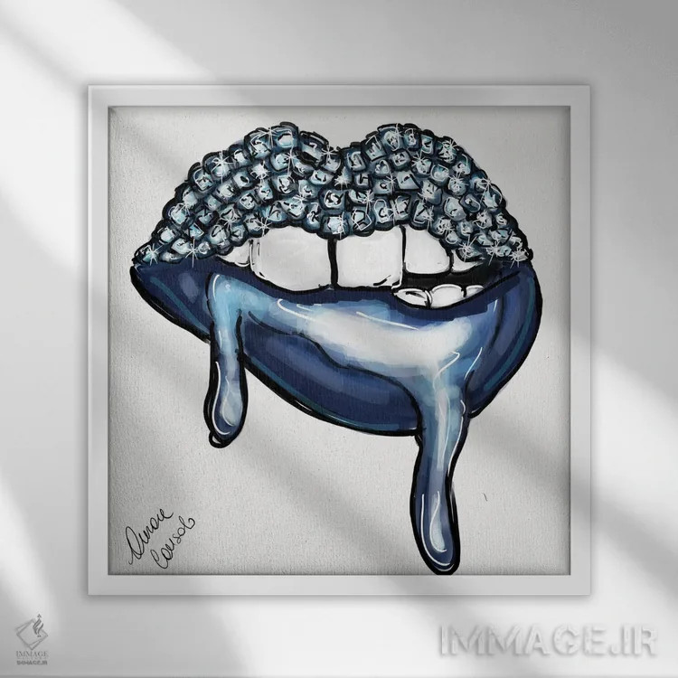 تابلو آبی چکهچکه اثر آتلیه کنسولو (استودیو هنری) - نمای قابدار سفید