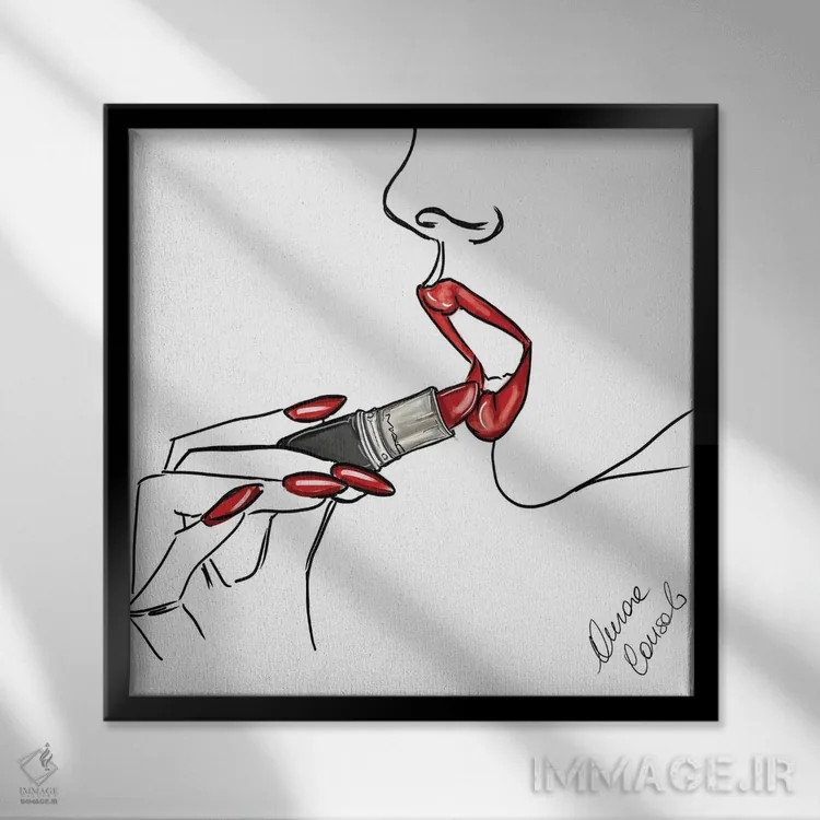 تابلو رژلب قرمز اثر آتلیه کنسولو (استودیو هنری) - نمای قابدار مشکی