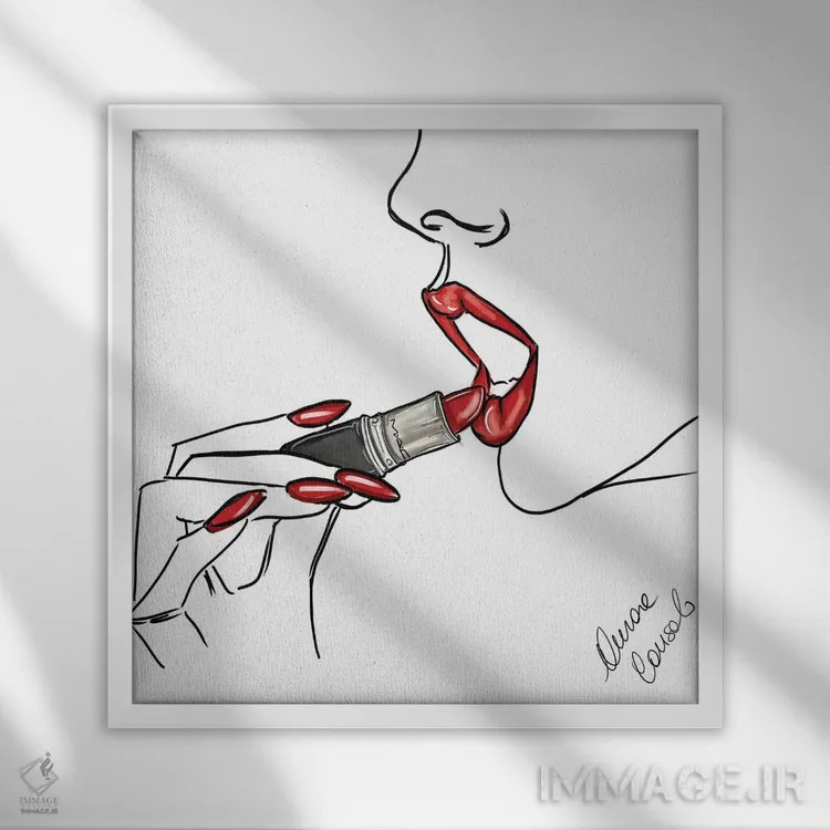 تابلو رژلب قرمز اثر آتلیه کنسولو (استودیو هنری) - نمای قابدار سفید