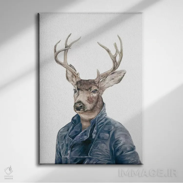 تابلو گوزن به رنگ سرمهای اثر انیمال کرو (گروه هنری/نام هنری) - نمای روبهرو روی دیوار