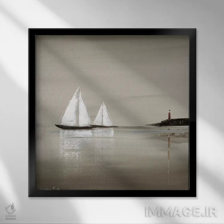 تابلو کشتیرانی خاکستری ۱ اثر آندریا کوک - نمای قابدار مشکی