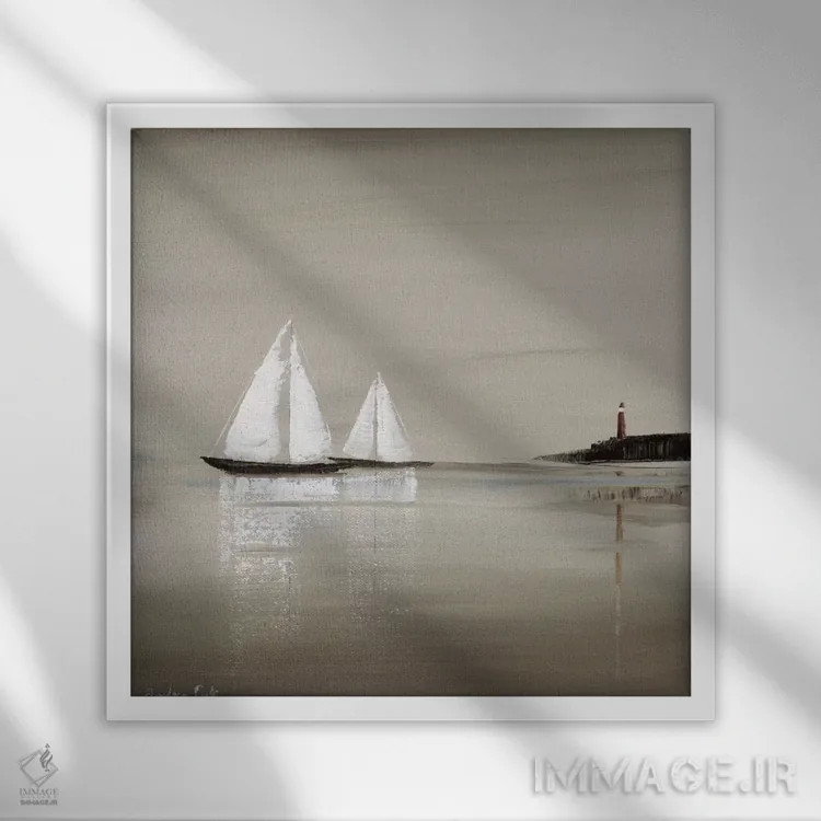 تابلو کشتیرانی خاکستری ۱ اثر آندریا کوک - نمای قابدار سفید