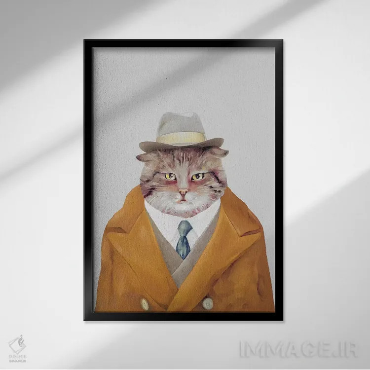 تابلو گربه کارآگاه اثر انیمال کرو (گروه هنری/نام هنری) - نمای قابدار مشکی