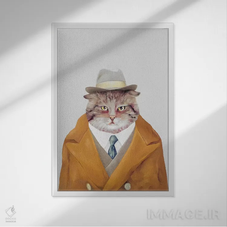 تابلو گربه کارآگاه اثر انیمال کرو (گروه هنری/نام هنری) - نمای قابدار سفید