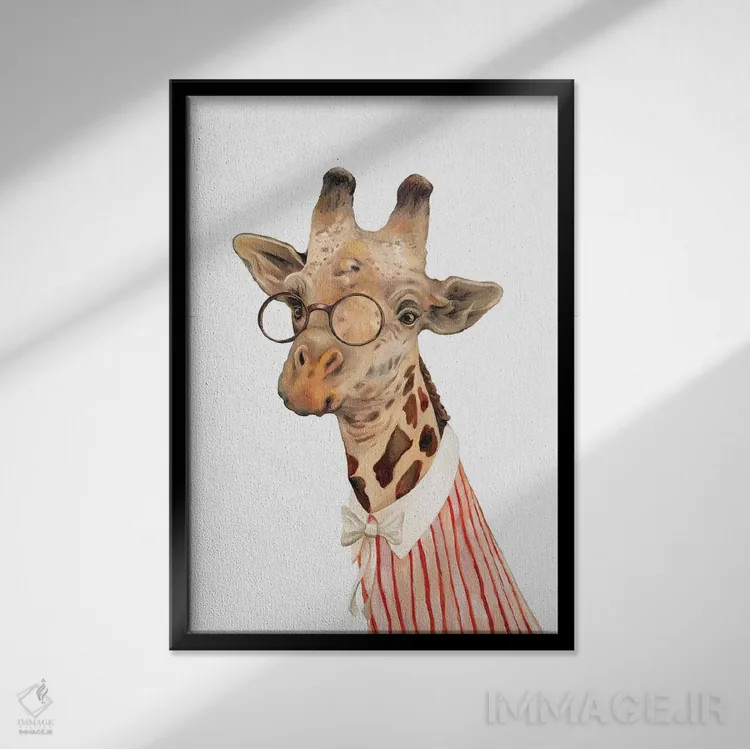 تابلو زرافه اثر انیمال کرو (گروه هنری/نام هنری) - نمای قابدار مشکی