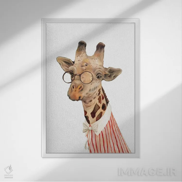 تابلو زرافه اثر انیمال کرو (گروه هنری/نام هنری) - نمای قابدار سفید