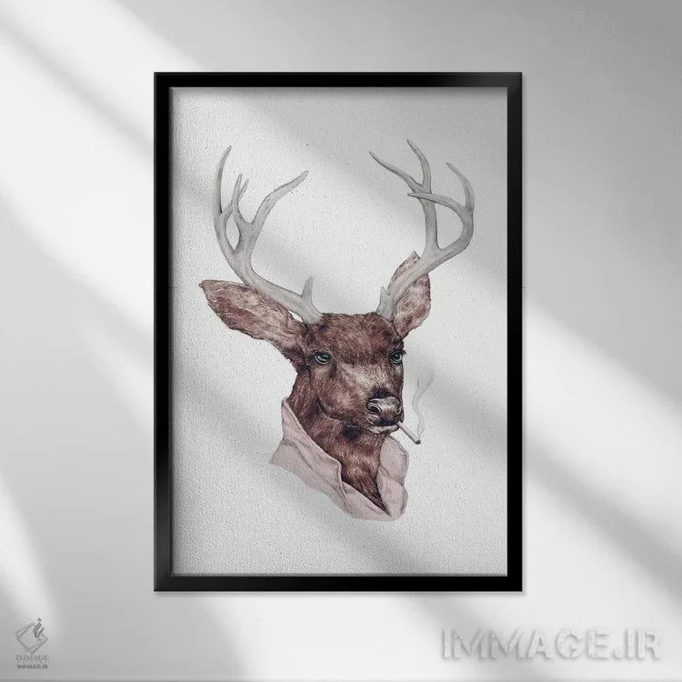 تابلو آهو/گوزن شرور اثر انیمال کرو (گروه هنری/نام هنری) - نمای قابدار مشکی