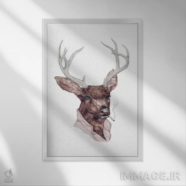 تابلو آهو/گوزن شرور اثر انیمال کرو (گروه هنری/نام هنری) - نمای قابدار سفید