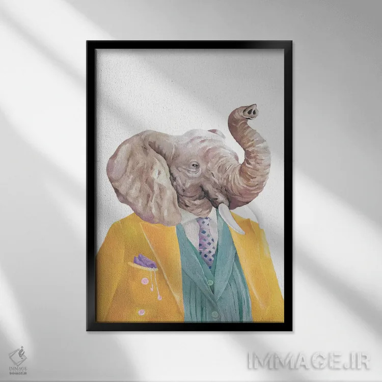 تابلو فیل با پوست طلایی اثر انیمال کرو (گروه هنری/نام هنری) - نمای قابدار مشکی