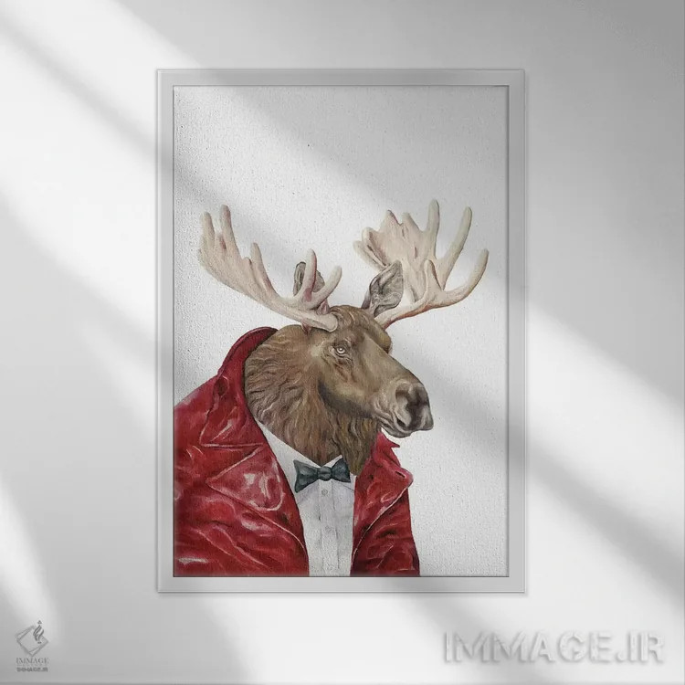 تابلو گوزن شمالی با لباس چرمی اثر انیمال کرو (گروه هنری/نام هنری) - نمای قابدار سفید