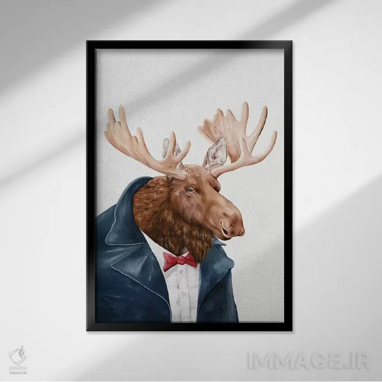 تابلو گوزن شمالی به رنگ سرمهای اثر انیمال کرو (گروه هنری/نام هنری) - نمای قابدار مشکی