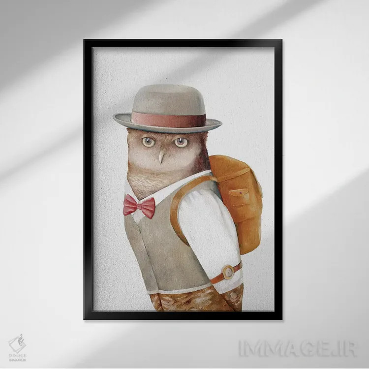 تابلو جغد مسافر اثر انیمال کرو (گروه هنری/نام هنری) - نمای قابدار مشکی