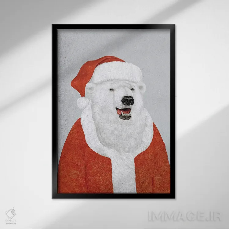 تابلو خرس قطبی بابانوئل اثر انیمال کرو (گروه هنری/نام هنری) - نمای قابدار مشکی