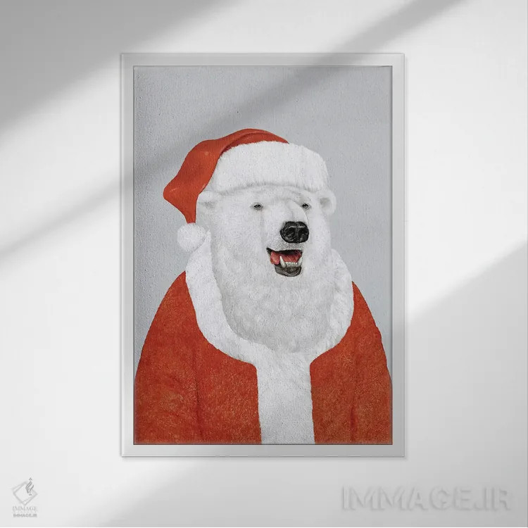 تابلو خرس قطبی بابانوئل اثر انیمال کرو (گروه هنری/نام هنری) - نمای قابدار سفید