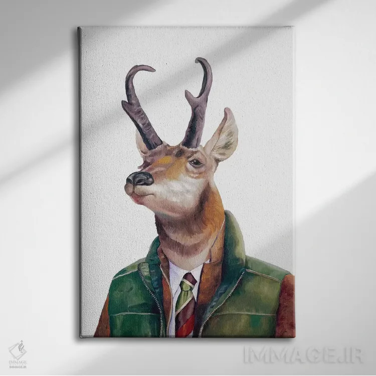 تابلو آهو شاخچنگالی اثر انیمال کرو (گروه هنری/نام هنری) - نمای روبهرو روی دیوار