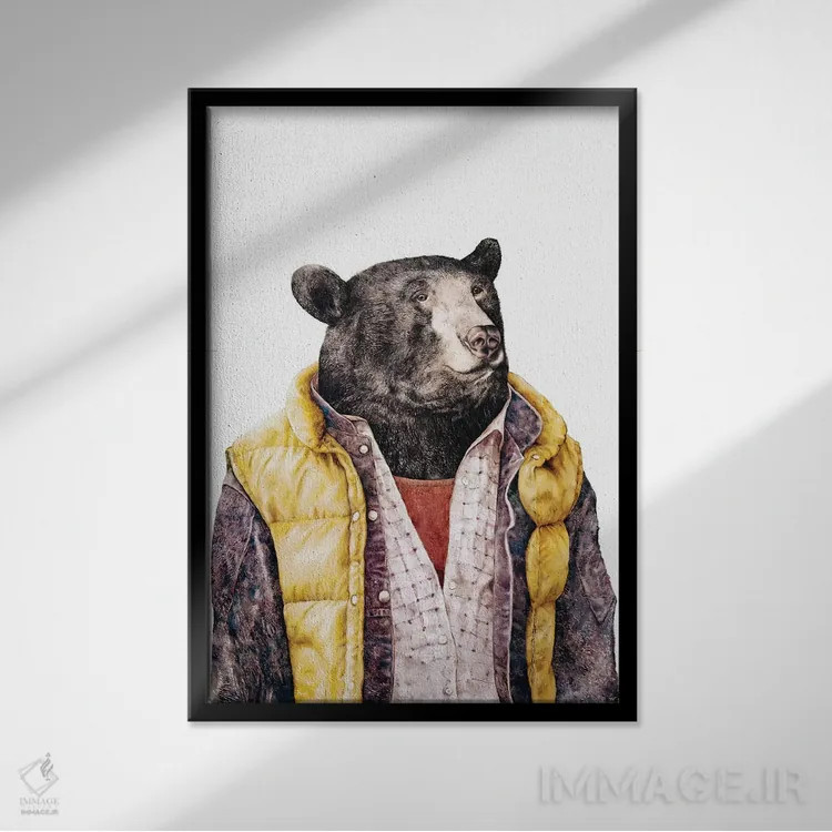 تابلو خرس سیاه طلایی اثر انیمال کرو (گروه هنری/نام هنری) - نمای قابدار مشکی
