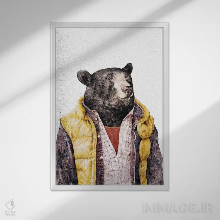 تابلو خرس سیاه طلایی اثر انیمال کرو (گروه هنری/نام هنری) - نمای قابدار سفید
