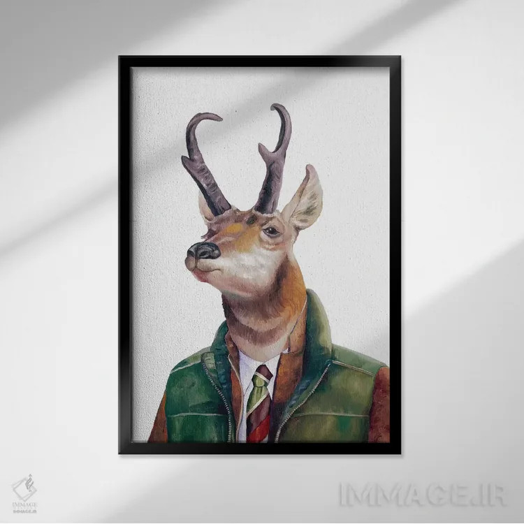 تابلو آهو شاخچنگالی اثر انیمال کرو (گروه هنری/نام هنری) - نمای قابدار مشکی