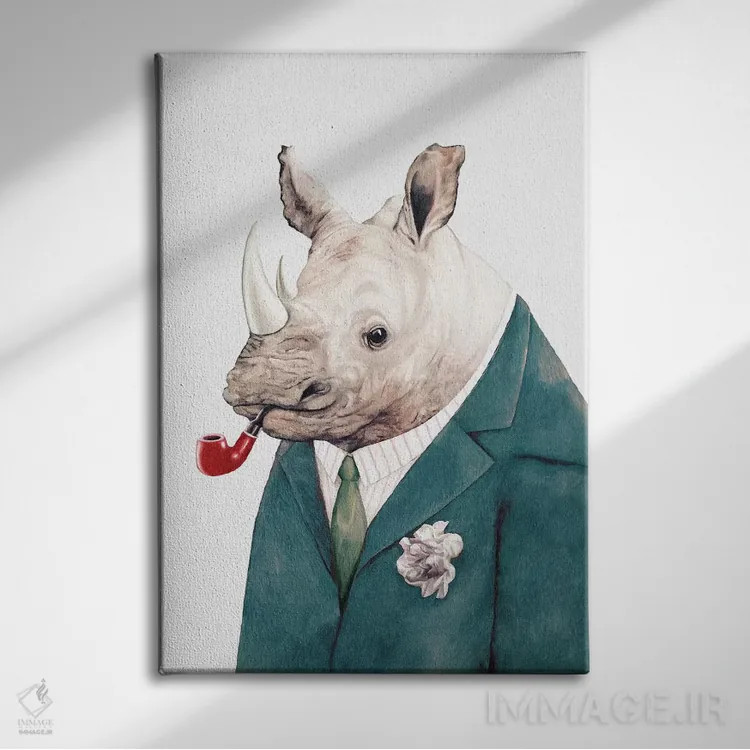 تابلو کرگدن با کت سبز اثر انیمال کرو (گروه هنری/نام هنری) - نمای روبهرو روی دیوار