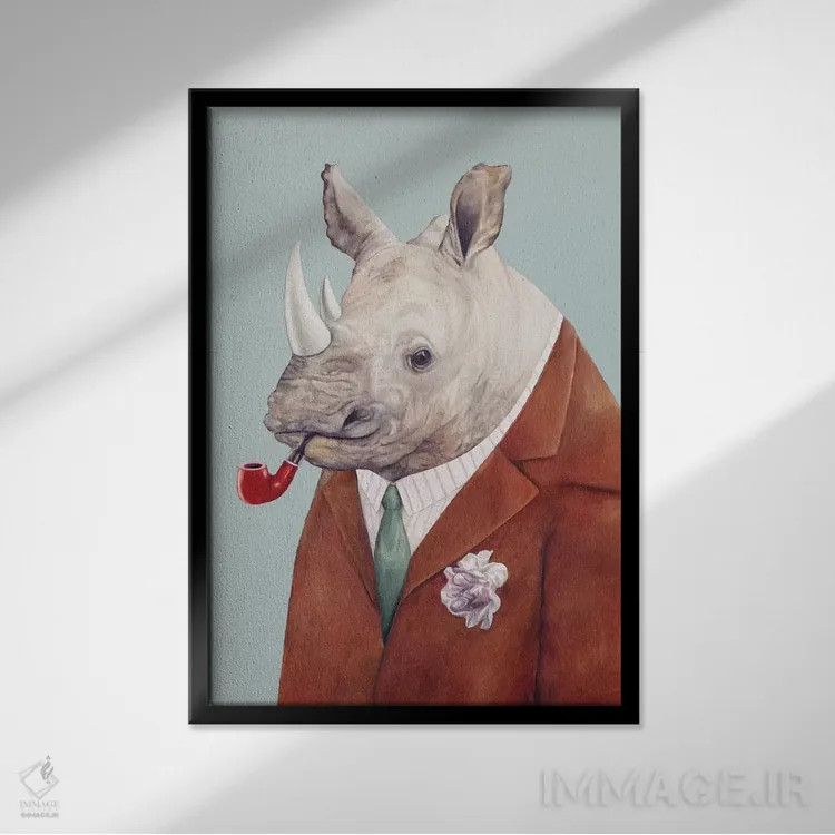 تابلو کرگدن اثر انیمال کرو (گروه هنری/نام هنری) - نمای قابدار مشکی