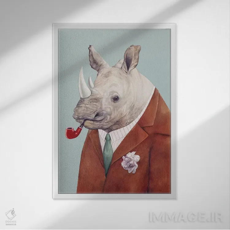 تابلو کرگدن اثر انیمال کرو (گروه هنری/نام هنری) - نمای قابدار سفید