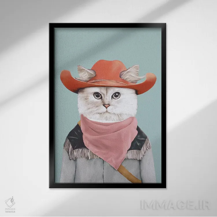 تابلو گربه مسابقات رودئو اثر انیمال کرو (گروه هنری/نام هنری) - نمای قابدار مشکی