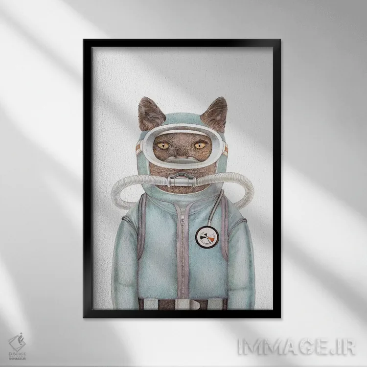 تابلو گربه غواص اثر انیمال کرو (گروه هنری/نام هنری) - نمای قابدار مشکی