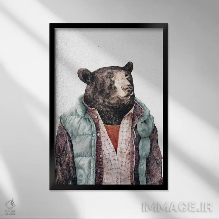 تابلو خرس سیاه سبز اثر انیمال کرو (گروه هنری/نام هنری) - نمای قابدار مشکی