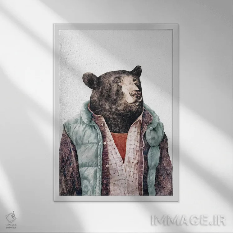تابلو خرس سیاه سبز اثر انیمال کرو (گروه هنری/نام هنری) - نمای قابدار سفید