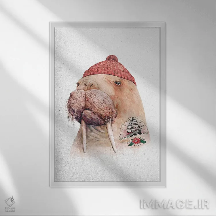 تابلو والروس خالکوبیشده قرمز اثر انیمال کرو (گروه هنری/نام هنری) - نمای قابدار سفید